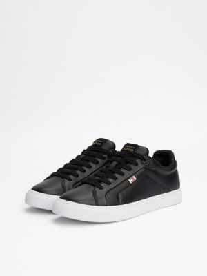 schwarz court-sneaker aus leder mit flag für damen - tommy hilfiger