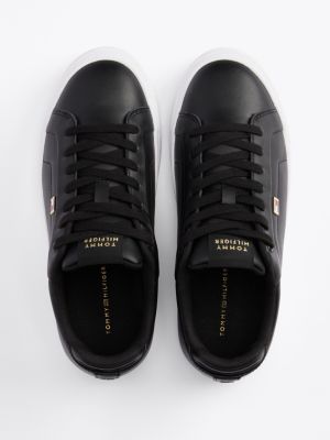 black leather flag court trainers for women tommy hilfiger