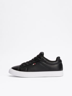 schwarz court-sneaker aus leder mit flag für damen - tommy hilfiger