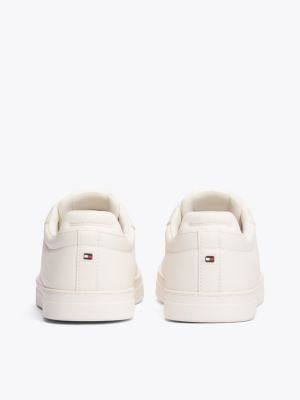 beige leather flag court trainers for women tommy hilfiger