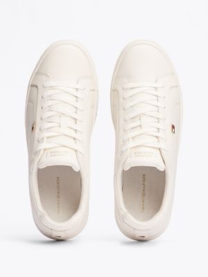 baskets en cuir à drapeau beige pour femmes tommy hilfiger