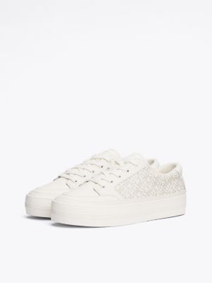 baskets compensées en cuir th monogram beige pour femmes tommy hilfiger