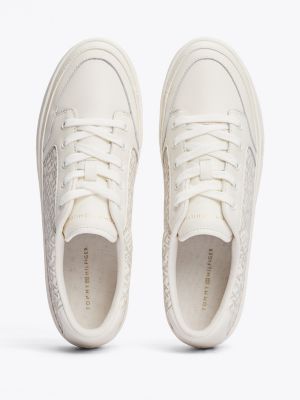 baskets compensées en cuir th monogram beige pour femmes tommy hilfiger