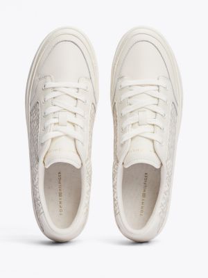 white th monogram leather flatform trainers for women tommy hilfiger