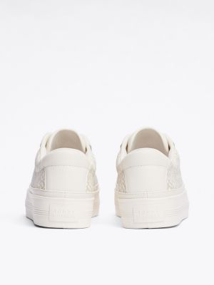 white th monogram leather flatform trainers for women tommy hilfiger