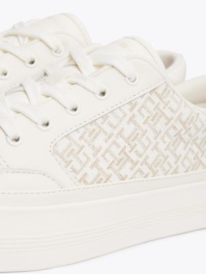 baskets compensées en cuir th monogram beige pour femmes tommy hilfiger
