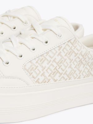 white th monogram leather flatform trainers for women tommy hilfiger