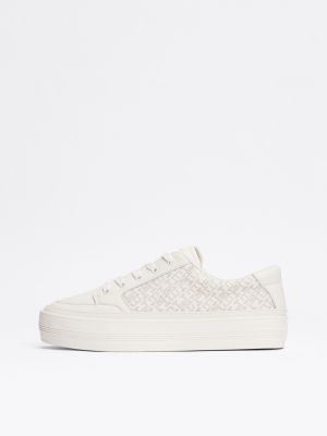 baskets compensées en cuir th monogram beige pour femmes tommy hilfiger