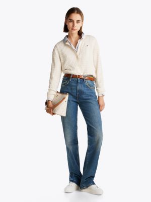 baskets compensées en cuir th monogram beige pour femmes tommy hilfiger