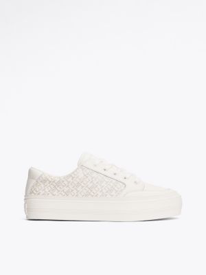 white th monogram leather flatform trainers for women tommy hilfiger