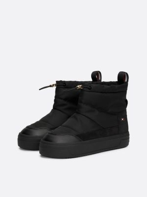 botas de nieve con cordón ajustable negro de mujeres tommy hilfiger