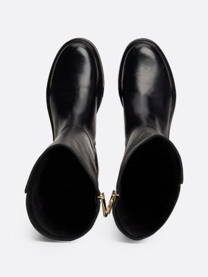 black leather ankle strap high boots for women tommy hilfiger