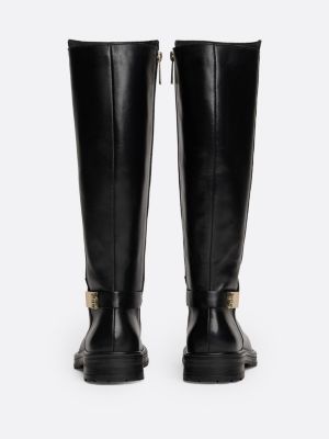 black leather ankle strap high boots for women tommy hilfiger