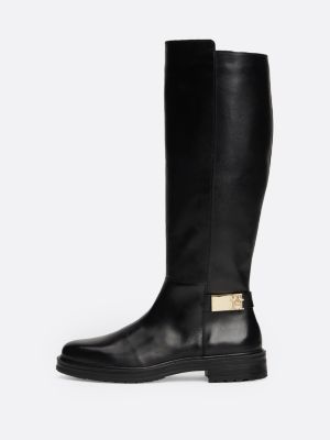 black leather ankle strap high boots for women tommy hilfiger