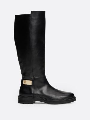 schwarz hoher lederstiefel mit knöchelriemen für damen - tommy hilfiger