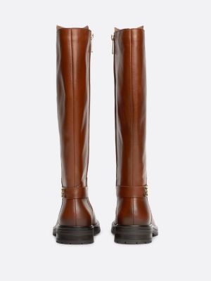 brown leather ankle strap high boots for women tommy hilfiger