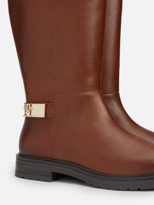 brown leather ankle strap high boots for women tommy hilfiger