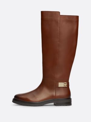 brown leather ankle strap high boots for women tommy hilfiger