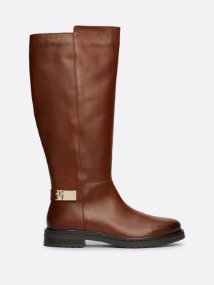 bottes hautes en cuir à bride cheville marron pour femmes tommy hilfiger