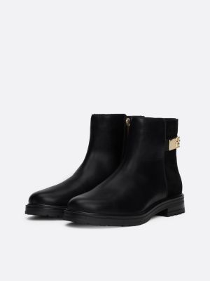 black mixed texture leather ankle boots for women tommy hilfiger