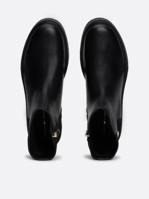 bottines en cuir multitextures noir pour femmes tommy hilfiger