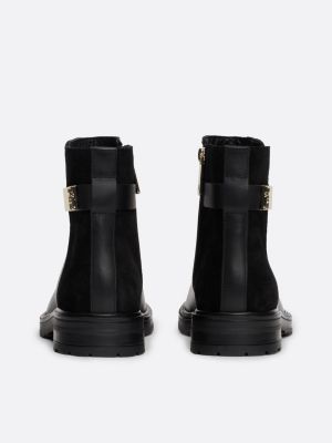 black mixed texture leather ankle boots for women tommy hilfiger