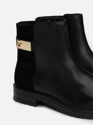 black mixed texture leather ankle boots for women tommy hilfiger