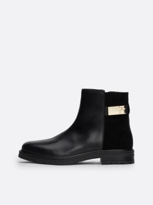 schwarz verschieden strukturierte leder-stiefelette für damen - tommy hilfiger