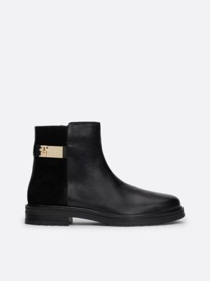 Black Women's Mixed Texture Leather Ankle Boots | TOMMY HILFIGER