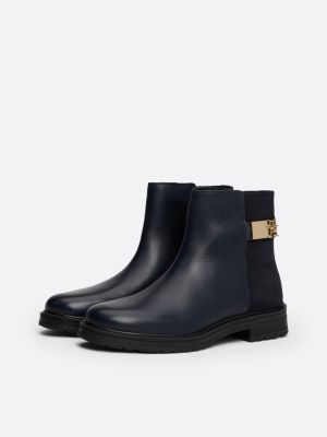 bottines en cuir multitextures bleu pour femmes tommy hilfiger