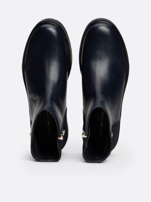 bottines en cuir multitextures bleu pour femmes tommy hilfiger