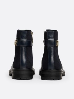 blue mixed texture leather ankle boots for women tommy hilfiger