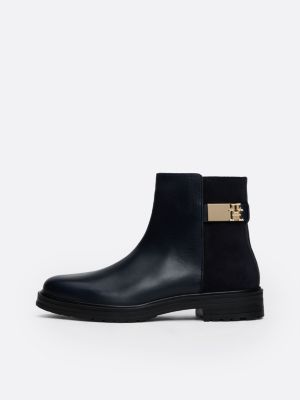 bottines en cuir multitextures bleu pour femmes tommy hilfiger