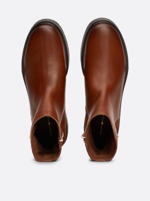 brown mixed texture leather ankle boots for women tommy hilfiger