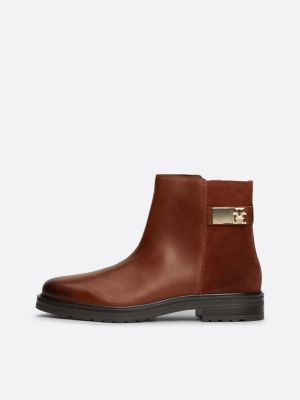 Mixed Texture Leather Ankle Boots | Brown | Tommy Hilfiger