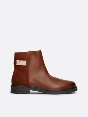 Bottines en cuir multitextures Marron Tommy Hilfiger