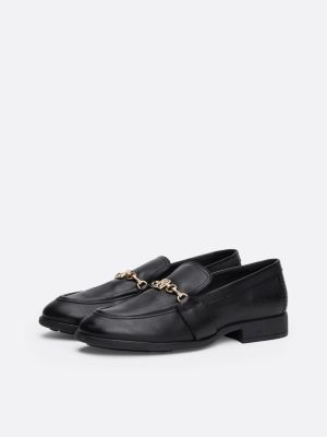 black chain detail leather loafers for women tommy hilfiger