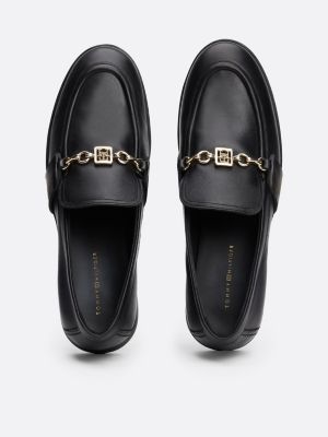 black chain detail leather loafers for women tommy hilfiger