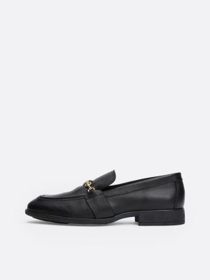 black chain detail leather loafers for women tommy hilfiger