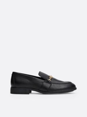 black chain detail leather loafers for women tommy hilfiger