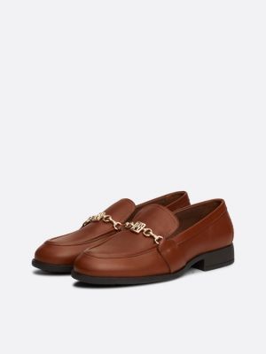 brown chain detail leather loafers for women tommy hilfiger