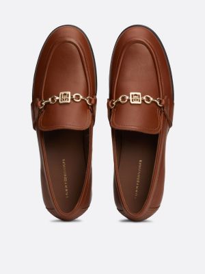 brown chain detail leather loafers for women tommy hilfiger