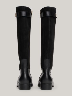 Leather Mixed Texture Knee High Boots Black Tommy Hilfiger