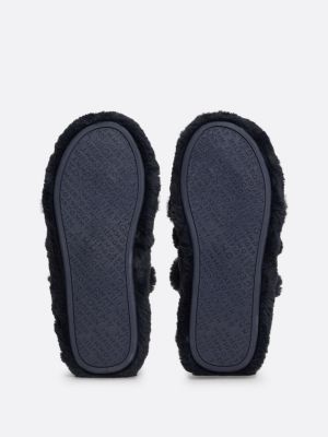 slippers in pelliccia sintetica con logo blu da donne tommy hilfiger