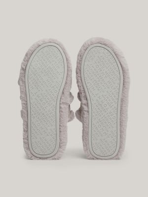 slippers in pelliccia sintetica con logo grigio da donne tommy hilfiger