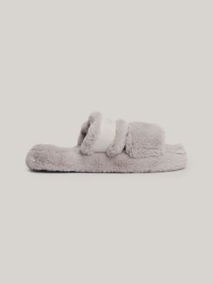 slippers in pelliccia sintetica con logo grey da donne tommy hilfiger