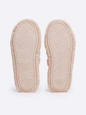 slippers in pelliccia sintetica con logo beige da donne tommy hilfiger