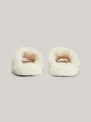 slippers in pelliccia sintetica con logo bianco da donne tommy hilfiger