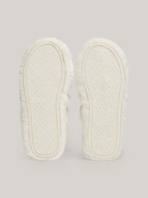 slippers in pelliccia sintetica con logo bianco da donne tommy hilfiger