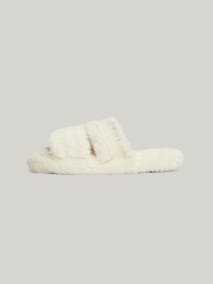 slippers in pelliccia sintetica con logo bianco da donne tommy hilfiger